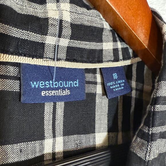 Westbound 18 Plus Black Plaid‎ Linen 3/4 Top Beach Lounge Vacation Summer Casual - Picture 6 of 8